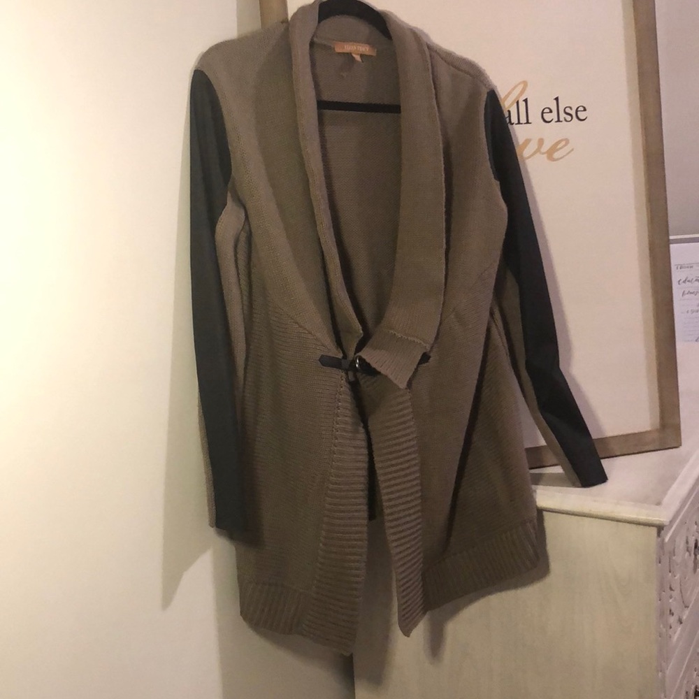 Ellen Tracy Sweater with Faux Leather Sleeves